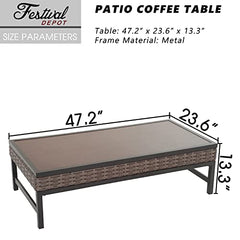 Festival Depot Outdoor Coffee Table Patio Furniture with All-Weather Rattan Wicker, Metal H Shaped Legs and Wooden B-PF20204-new1 B-PF20204-new1