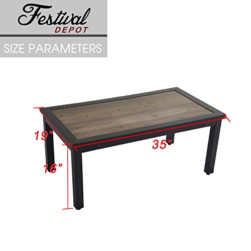 Festival Depot Metal Outdoor Side Table Patio Bistro Dining Table Wood-Like Aluminum-Plastic Table Top with Steel Legs 
