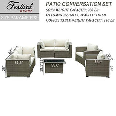 Festival Depot 7pcs Patio Furniture Outdoor Conversation Set Sectional Wicker Sofa Set with Removable Seat Cushions and Coffee Table with Tempered Glass for Garden Deck Porch Lawn Balcony, Beige