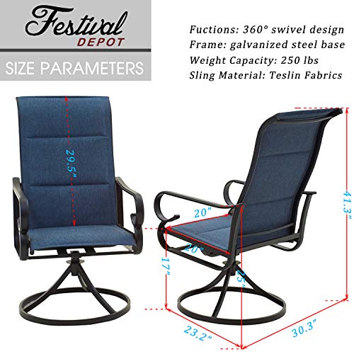 Luxury Outdoor Patio 360° Swivel Armrests Dining Chairs Set with High Back Textilene Fabric 