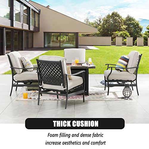 Festival Depot Patio Conversation Set Outdoor Furniture 50,000 BTU Propane Fire Pit Table Gas and Armrest Chair with Thick & Soft Cushions for Garden, Pool, Backyard