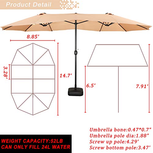 Festival Depot 14.7 ft Patio Outdoor Double-Sided Umbrella Large Twin Market Ventilation Aluminum Crank for Porch, Deck, Backyard and Pool 