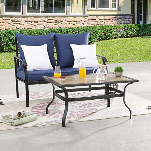 Modern Garden Metal Loveseat Set with Cushions and Coffee Table