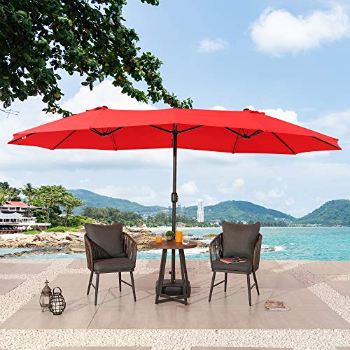 Festival Depot 14.7 ft Patio Outdoor Double-Sided Umbrella Large Twin Market Ventilation Aluminum Crank for Porch, Deck, Backyard and Pool 