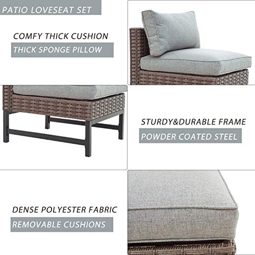 Festival Depot 10 Pieces Patio Conversation Set Outdoor Furniture Combination Sectional Sofa Loveseat All-Weather Woven Wicker Metal Armchairs with Seating Back Cushions Side Coffee Table Ottoman,Gray 