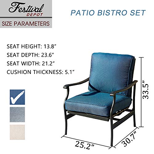 Festival Depot 2 of Outdoor Patio Bistro Armrest Chairs with Cushions Set Premium Fabric Metal Frame Furniture Set Garden Dining Seating Chair Thick & Soft Cushions