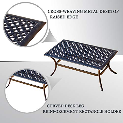 Festival Depot 2Pcs Patio Loveseat Set with Thick Cushions and Coffee Table Outdoor Metal Frame Seating Bench for Garden Bistro, Beige 