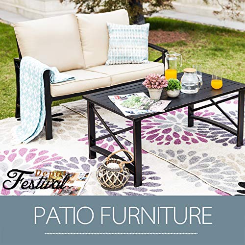Elegant Outdoor Conversation Set with Cushioned Loveseat and Metal Coffee Table 