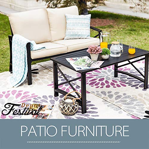 Elegant Outdoor Conversation Set with Cushioned Loveseat and Metal Coffee Table