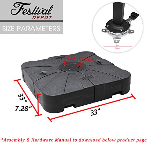 Festival Depot Outdoor Patio Umbrella Base Cantilever Offset Fillable Plastic Square Weights Plate Holder 220 lb Sand Water Filled Stand for Deck Beach All-Weather, Black 33"(L) x 33"(W) x 7.28"(H)