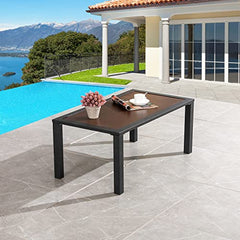 Festival Depot Outdoor Table Patio Dining Table with Metal Steel Frame Wooden-Like End Top All Weather Sectional Furniture for Garden Yard Lawn Pool