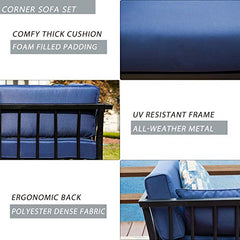 Festival Depot Patio Outdoor Furniture Conversation Set Armchair Corner Sofa Armless Sofa and Ottoman for Porch Lawn Garden Balcony Pool Backyard with Thick Soft Cushions