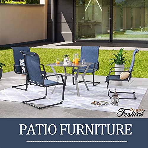 Festival Depot 5 Pieces Patio Dining Set of 4 High Back Chairs with Textilene Fabric and 1 Square Metal Table with 2.16" Umbrella Hole for Backyard Deck Garden