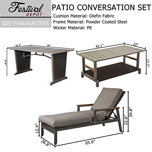 Sports Festival 14 Pieces Outdoor Sectional Sofa Furniture Set Include 6-Seats Dining Set, 5-Seats Loveseat Set Set with Metal Frame, Woven Wicker and Removable Back& Seat Cushions 