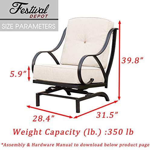 Festival Depot 2 of Outdoor Dining Patio Armrest Furniture Garden Bistro Seating Chairs with 5.9''Blue Deeping Thick & Soft Cushions Premium Fabric Metal Frame Curved Armrest All Weather,White