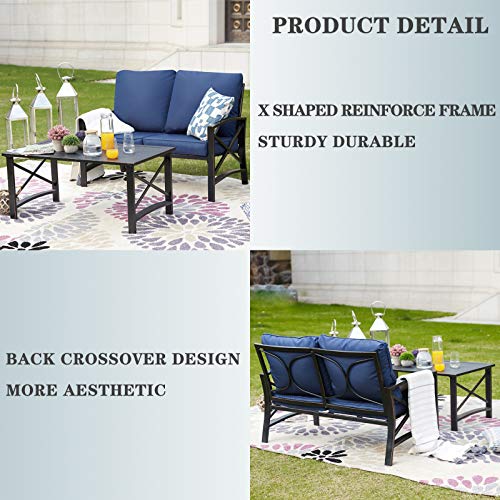 Elegant Outdoor Conversation Set with Cushioned Loveseat and Metal Coffee Table 