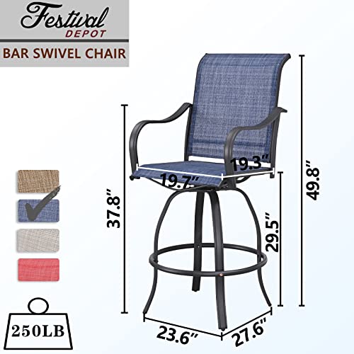 Festival Depot 11 Pcs Patio Dining Set Bar Height Stools Swivel Bistro Chairs with Armrest and Tempered Glass Top Table Metal Outdoor Furniture for Yard (8 Chairs, 3 Table, Blue)