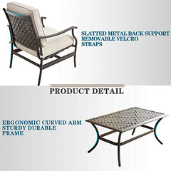 Festival Depot 4 Pcs Conversation Sets 5 Seats Patio Outdoor Arm Chairs Loveseat Set with Coffee Table Fabric Metal Frame Furniture Garden Bistro Seating Thick Soft Cushion,