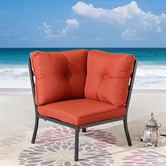 Festival Depot Patio Dining Corner Chair Outdoor Bistro Single Sofa with Removable Thick Cushion Metal Frame All Weather Sectional Conversation Furniture for Backyard Pool Deck Garden (Red)