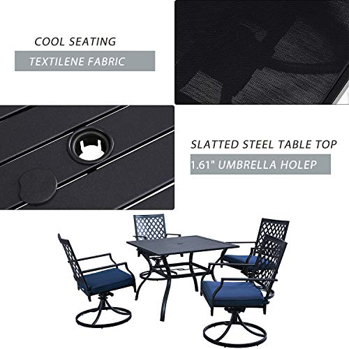 5-Piece Patio Dining Set: 4 Swivel Chairs and 1 Square Dining Table 