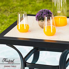 Festival Depot Modern Furniture Outdoor Square Patio Dining Coffee Bistro Table Metal Steel Legs with Ceramics Top All-Weather,20.9"(L) x 20.9"(W) x 19.7"(H),Black