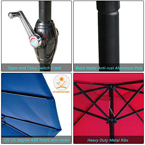 Festival Depot 9Ft Round Patio Umbrella Outdoor Market Table Umbrella with Hand Crank Open System Without Base or Stand for Deck Porch Pool Balcony