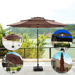 Festival Depot 9.8ft Outdoor Patio 3 Tiers Ventilation Market Aluminum Umbrella Button Tilt Easy Crank Center Light 8 Solar Powered LED Lights Bars All-Weather