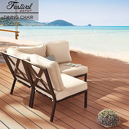 Festival Depot Patio Dining Chair Outdoor Bistro Furniture Comfort & Soft 4.3" Cushions with Metal Slatted Steel Frame Legs for Garden Poolside All-Weather 
