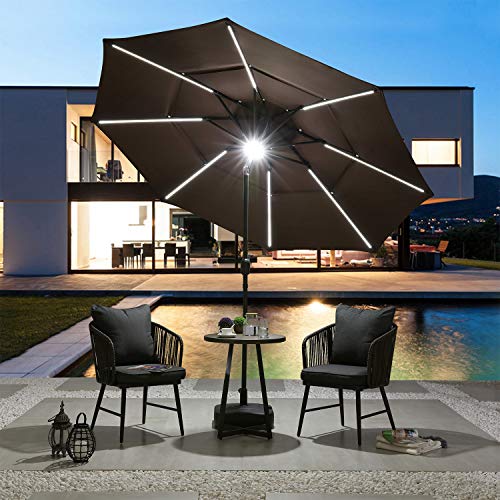 Festival Depot 9.8ft Outdoor Patio 3 Tiers Ventilation Market Aluminum Umbrella Button Tilt Easy Crank Center Light 8 Solar Powered LED Lights Bars All-Weather