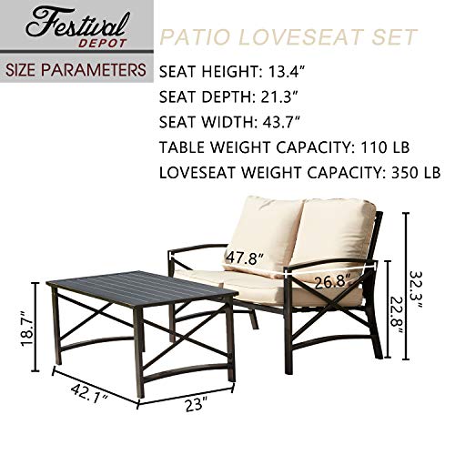 Elegant Outdoor Conversation Set with Cushioned Loveseat and Metal Coffee Table 