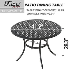 Festival Depot Patio Outdoor Dinning Table with 2.04" Umbrella Hole Metal Table with Collapsible Tabletop for Garden Poolside Deck (Round)