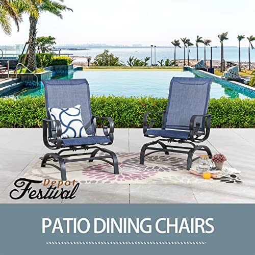 Festival Depot Patio Dining Chairs Set of 2 Outdoor Armchair Furniture with High Textilene Back and Metal Frame for Backyard Porch Lawn Deck Garden•_öBlue