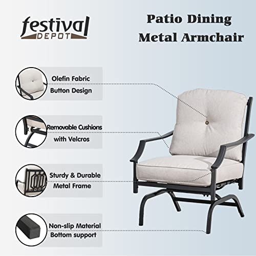 Festival Depot Patio Bistro Dining Chairs Set Outdoor Furniture Steel Frame Armchair with Armrest, Back & Seat Cushions (Set of 2, Beige) 