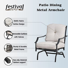 Festival Depot Patio Bistro Dining Chairs Set Outdoor Furniture Steel Frame Armchair with Armrest, Back & Seat Cushions (Set of 2, Beige)