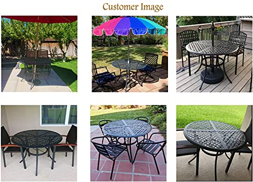 Festival Depot Patio Outdoor Dinning Table with 2.04" Umbrella Hole Metal Table with Collapsible Tabletop for Garden Poolside Deck (Round)