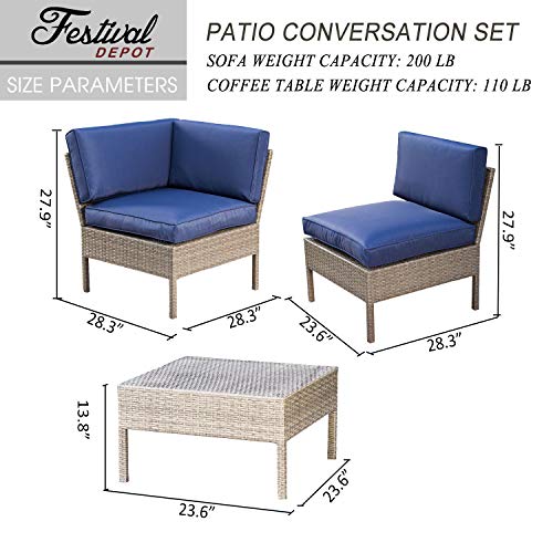 6 Piece Blue Cushioned PE Rattan Outdoor Sectional Sofa Set with Coffee Table