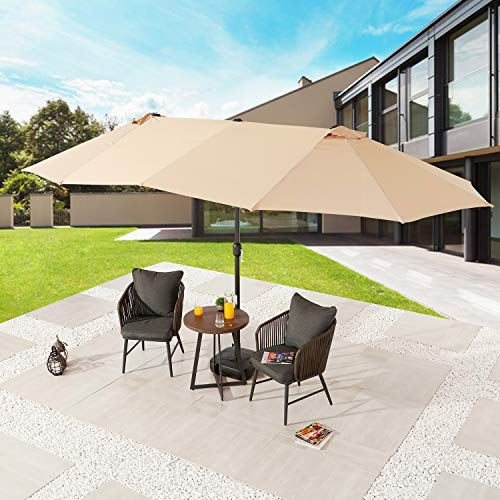 Festival Depot 14.7 ft Patio Outdoor Double-Sided Umbrella Large Twin Market Ventilation Aluminum Crank for Porch, Deck, Backyard and Pool 