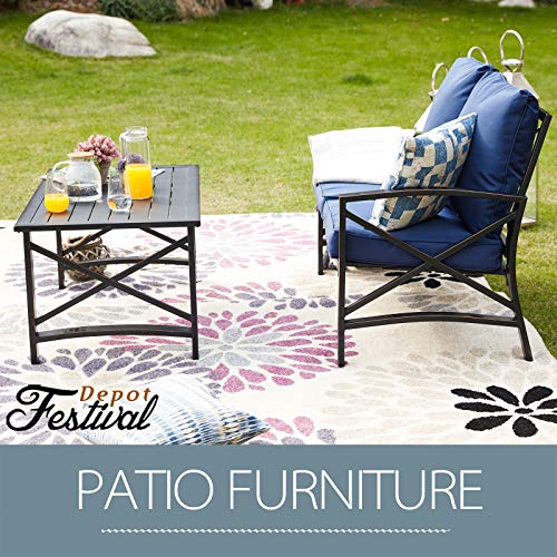 Elegant Outdoor Conversation Set with Cushioned Loveseat and Metal Coffee Table 