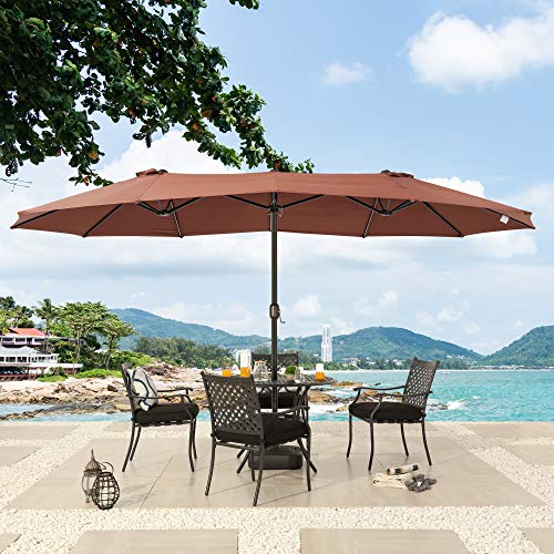 Festival Depot 14.7 ft Patio Outdoor Double-Sided Umbrella Large Twin Market Ventilation Aluminum Crank for Porch, Deck, Backyard and Pool 