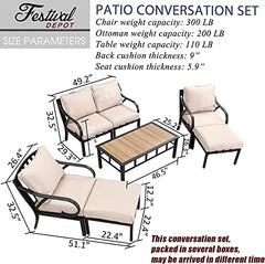 Festival Depot 7pcs Patio Conversation Set Sectional Metal Chairs with Cushions Ottoman and Coffee Table All Weather Outdoor Furniture for Garden Backyard Balcony, Beige