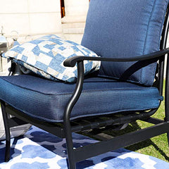 Festival Depot 3-Piece Outdoor Patio Furniture Arm Dining Chairs Set Garden Bistro Porch Deck Yard Square Metal Table and Seating Set with Thick Cushions (3pc Patio Conversation Set2, Blue)