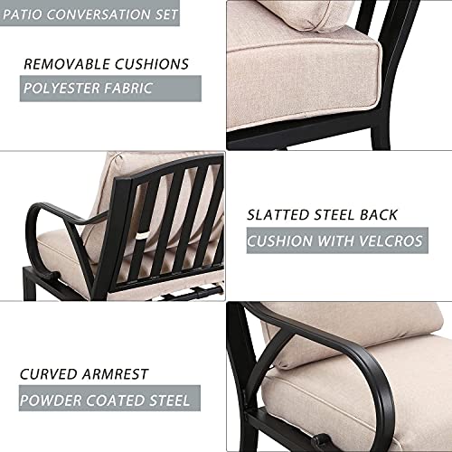 Festival Depot 10 Pieces Patio Conversation Set Sectional Sofa Corner Armchair Ottoman with Thick Cushions and Side Coffee Table All Weather Metal Outdoor Furniture for Deck Garden, Beige 