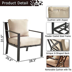 Festival Depot 5 Pieces Outdoor Fire Propane Pit Conversation Set, 4 Patio Dining Armchairs with Cushions Metal Frame and 34 inch 50000 BTU Auto-Ignition Square Propane Gas Fire Pit Table (Beige)