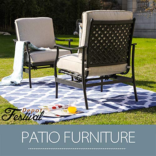 Festival Depot 2 of Outdoor Patio Bistro Armrest Chairs with Cushions Set Premium Fabric Metal Frame Furniture Set Garden Dining Seating Chair Thick & Soft Cushions