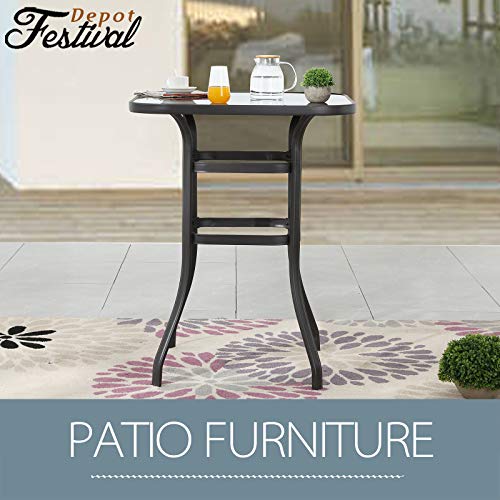 Festival Depot 40" Bar Height Outdoor Patio Bistro Table Metal Square Side Table Tempered Glass Top All Weather (31.5"x 31.5"x 41.2"H)