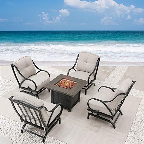 Festival Depot Patio Conversation Set Outdoor Furniture 50,000 BTU 42 Inch Propane Fire Pit Table Gas and Armrest Chair with Thick & Soft Cushions for Garden, Deck, Pool, Backyard