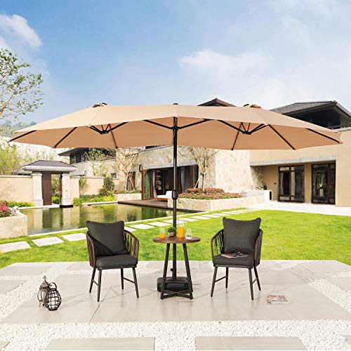 Festival Depot 14.7 ft Patio Outdoor Double-Sided Umbrella Large Twin Market Ventilation Aluminum Crank for Porch, Deck, Backyard and Pool 