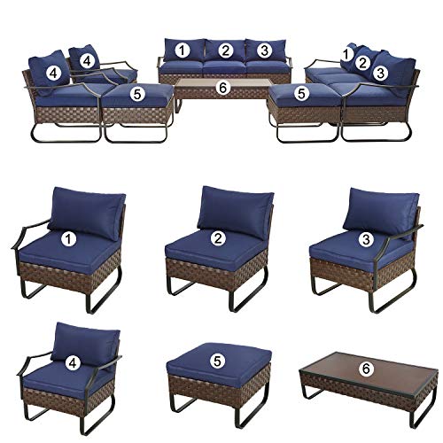 Festival Depot 11 Pcs Patio Conversation Sets Outdoor Furniture Sectional Sofa with All-Weather PE Rattan Wicker Chair,Loveseat Coffee Table and Thick Soft Removable Couch Cushions(Blue) 