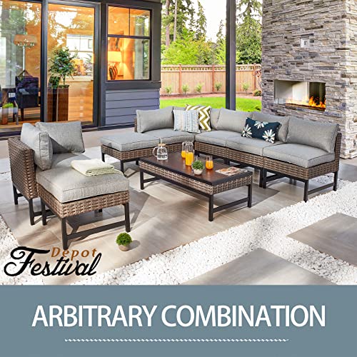 Festival Depot Outdoor Coffee Table Patio Furniture with All-Weather Rattan Wicker, Metal H Shaped Legs and Wooden B-PF20204-new1 B-PF20204-new1