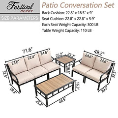 Festival Depot 7Pcs Patio Conversation Set Sectional Chair with Cushions and Side Coffee Table All Weather Outdoor Furniture for Deck Poolside Garden, Beige